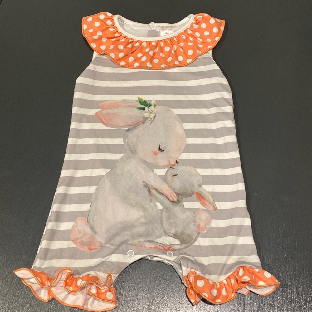 Penelope Plumm Striped Bunny Shortie Romper - 18 months